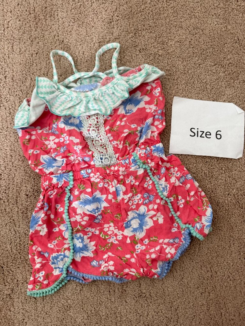 Matilda Jane pink floral tropical butterfly romper Size 6